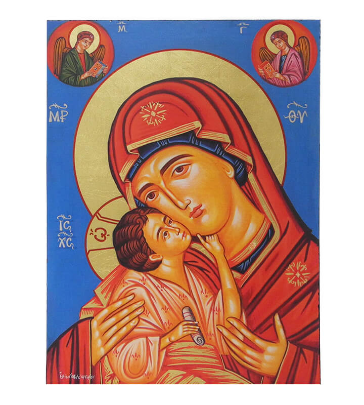 Παναγία Καζάν Ξύλινη Εικόνα με Μπλε Φόντο 24x18cm